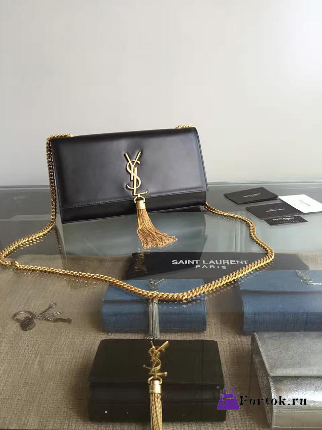 YSL MONOGRAM KATE Gold Tassel in Black 5053 24cm - 1