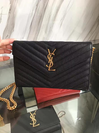 YSL ENVELOPE Gold Chain Walltet Black 5092 22cm