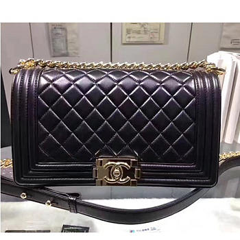 Chanel Quilted Lambskin Medium Boy Bag Gold Hardware Black A67086 25cm