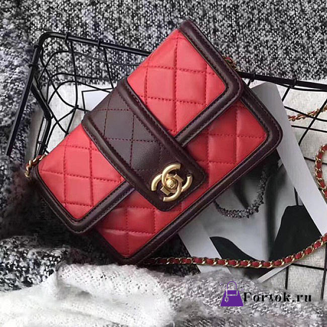Chanel Lambskin Small Wallet on Chain Red A91365 19cm - 1