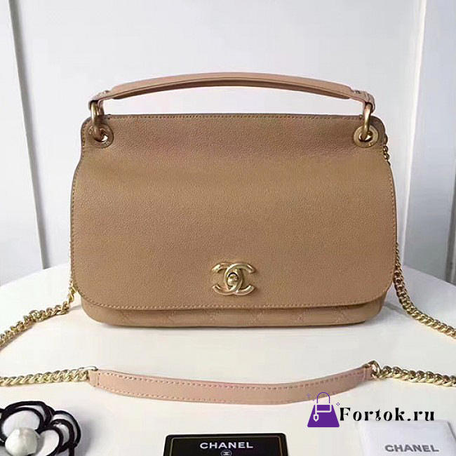 Chanel Grained Calfskin Large Top Handle Flap Bag Beige A93757 28cm  - 1