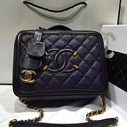 ChanelCaviar Quilted Small CC Filigree Vanity Case Blue VS08734 25cm - 1