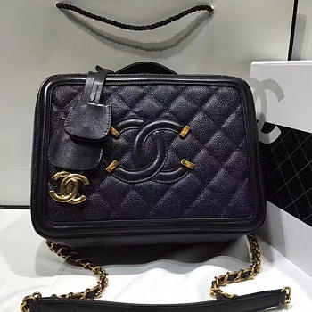 ChanelCaviar Quilted Small CC Filigree Vanity Case Blue VS08734 25cm