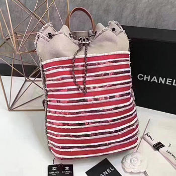 Chanel Canvas Sequins Drawstring Backpack Beige and Red A93671 40cm