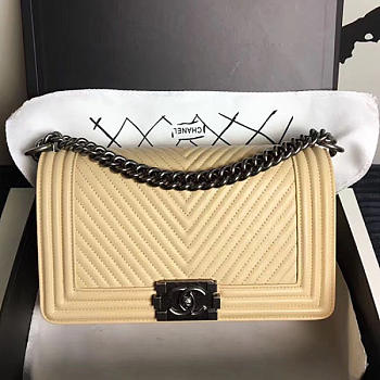 Chanel Medium Chevron Lambskin Quilted Boy Bag Beige A13043 25cm