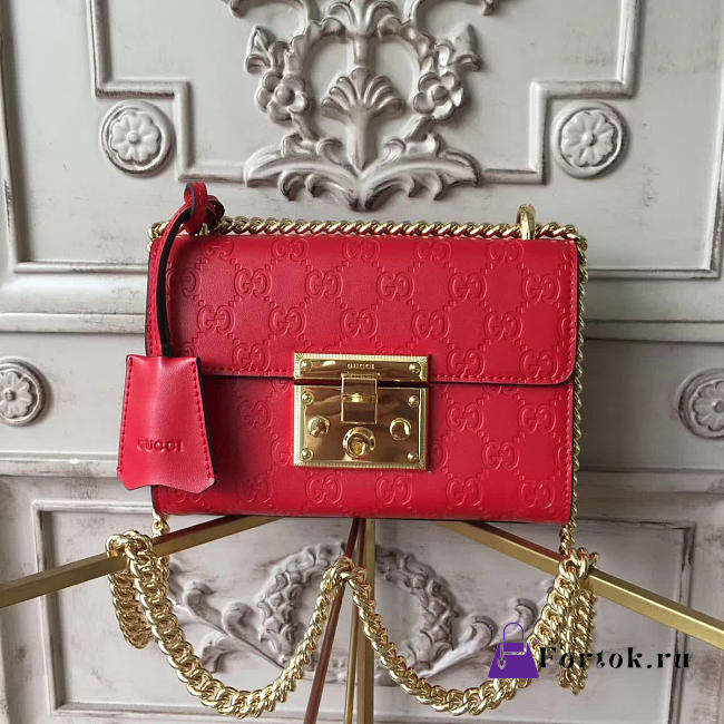 Gucci GG Leather Padlock Studded Red 2609 20.5cm - 1