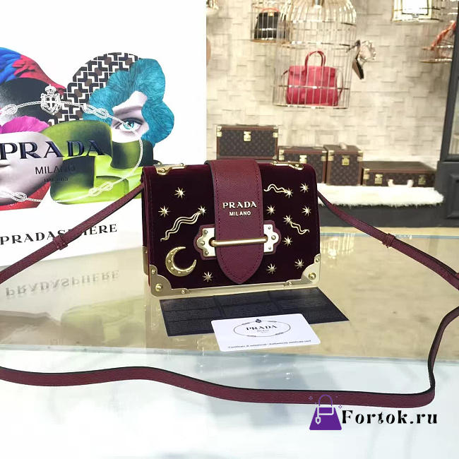 Prada Velvet Cahier Bag Wine Red 4265 - 1