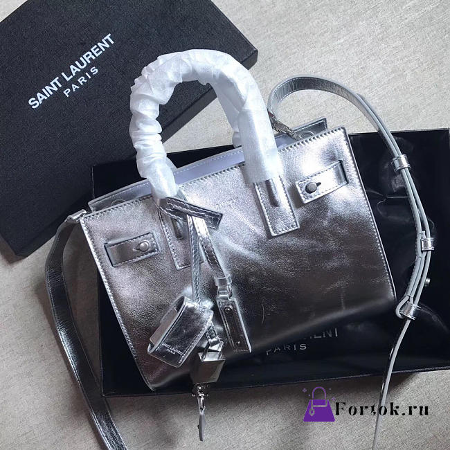 YSL Classic Sac-De-Jour Crinkled Metallic Silver 4733 22cm  - 1