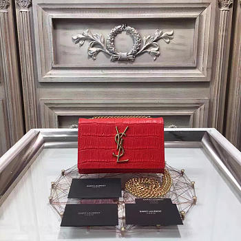 YSL MONOGRAM KATE EMBOSSED CROCODILE SHINY Red 4753 17cm 