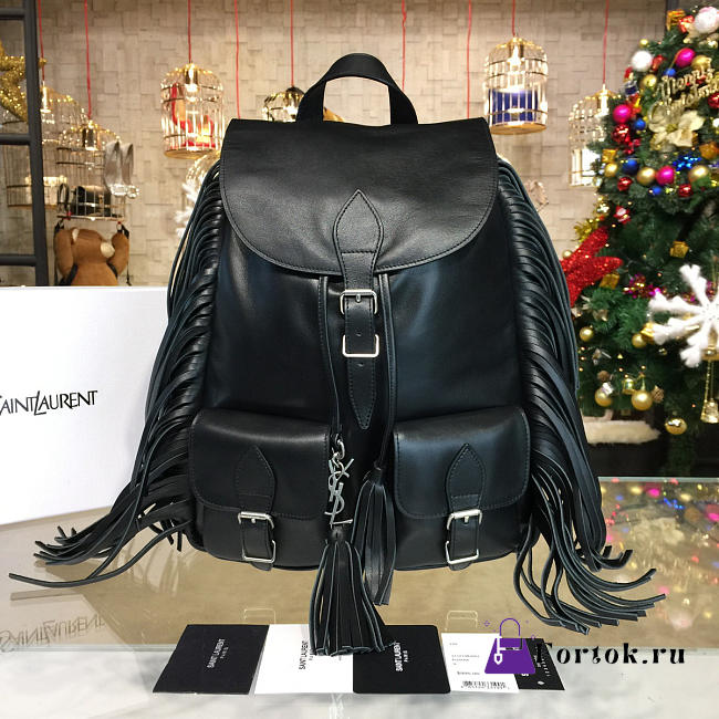 YSL Monogram Backpack Tassels Black 4802 28cm  - 1