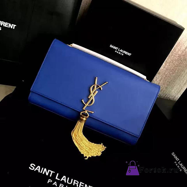 YSL MONOGRAM KATE Gold Tassel Smooth leather Blue 4982 24cm  - 1