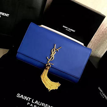 YSL MONOGRAM KATE Gold Tassel Smooth leather Blue 4982 24cm 