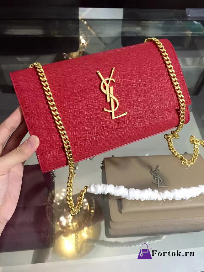 YSL MONOGRAM KATE Gold Hardware in Gain De Poudre Embossed Red 5030 24cm - 1