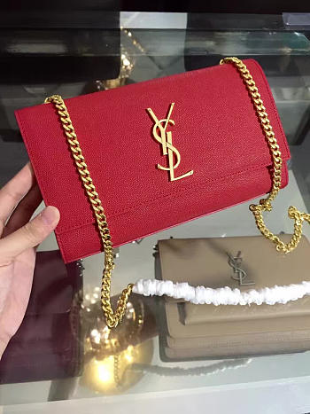 YSL MONOGRAM KATE Gold Hardware in Gain De Poudre Embossed Red 5030 24cm