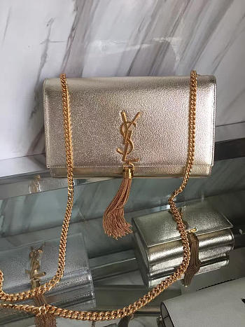 YSL MONOGRAM KATE Gold Tassel in Silver Metallic 5043 24cm