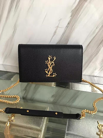 YSL MONOGRAM KATE Grain De Poudre Embossed Black 5054 22cm