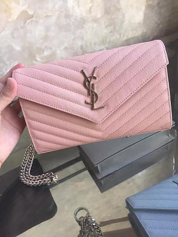 YSL ENVELOPE Metal Chain Wallet Pink 5085 22cm