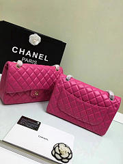 CHANEL Lambskin Leather Flap Bag Gold/Silver Rose Red 30cm - 3