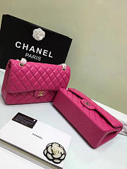 CHANEL Lambskin Leather Flap Bag Gold/Silver Rose Red 30cm - 4