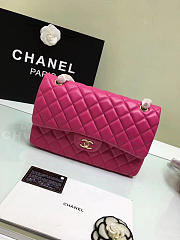 CHANEL Lambskin Leather Flap Bag Gold/Silver Rose Red 30cm - 6