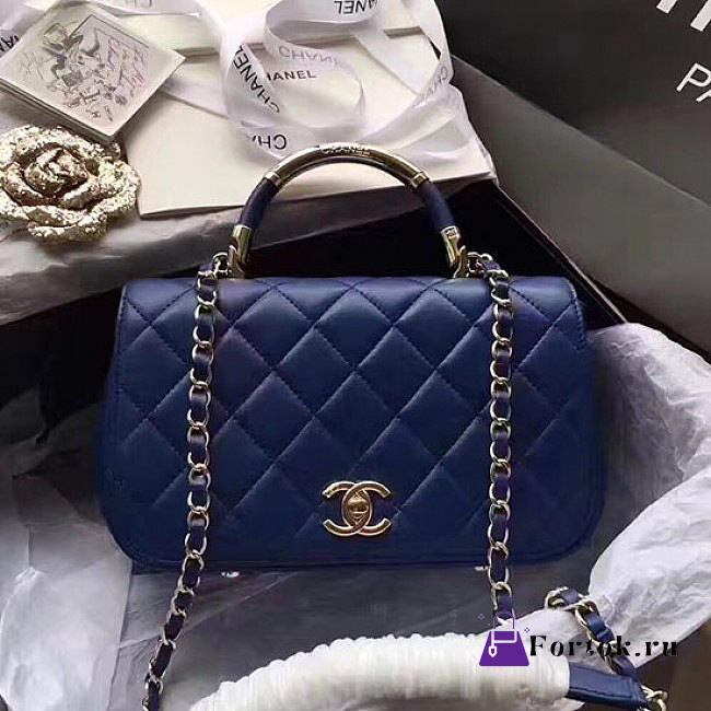 Chanel Caviar Quilted Lambskin Flap Bag with Top Handle Blue A93752 25cm  - 1