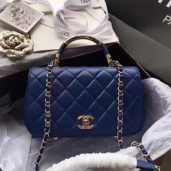 Chanel Caviar Quilted Lambskin Flap Bag with Top Handle Blue A93752 25cm 