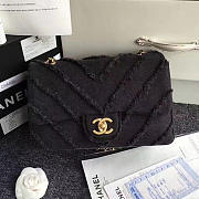 Chanel Black Canvas Patchwork Chevron Medium Flap Bag 040101 VS02373 - 1