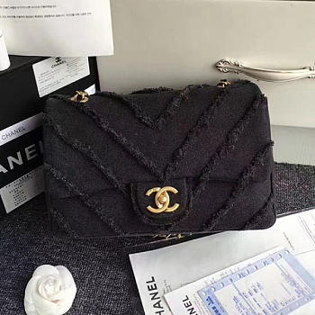 Chanel Black Canvas Patchwork Chevron Medium Flap Bag 040101 VS02373