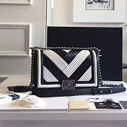 Chanel Medium Chevron Lambskin Quilted Boy Bag White and Black A13044 25cm  - 1