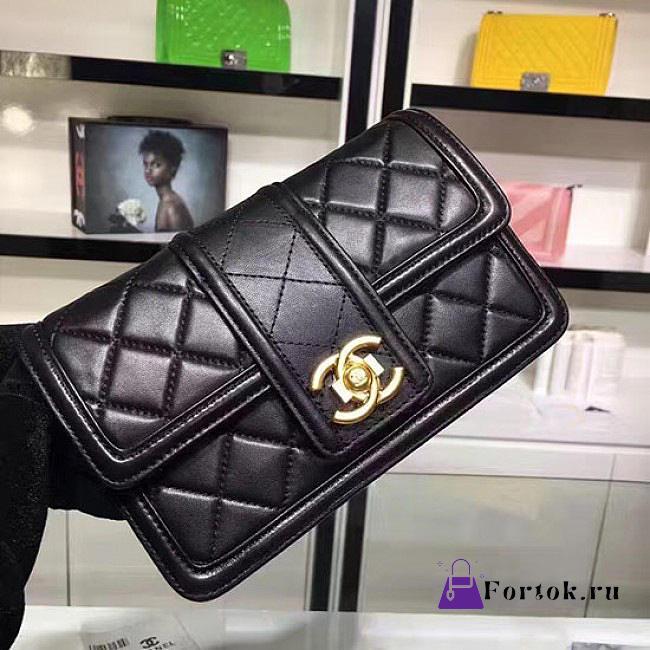 Chanel Lambskin Small Wallet on Chain Black A91365 19cm  - 1