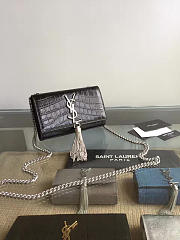 YSL MONOGRAM KATE Silver Tassel Crocodile Black 4770 17cm  - 1
