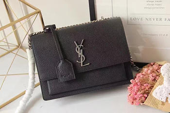 YSL SUNSET Medium Crocodile Embossed Shiny Black 4833 22cm 