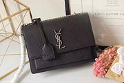 YSL SUNSET Medium Crocodile Embossed Shiny Black 4833 22cm  - 2