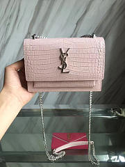 YSL SUNSET Chain Wallet Crocodile Embossed Shiny Pink 4846 17cm  - 5