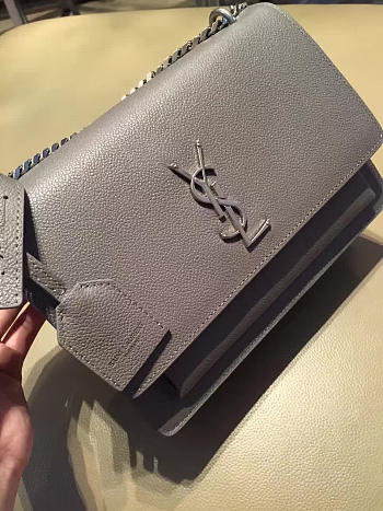 YSL SUNSET MONOGRAM Medium GRAINED LEATHER Gray 4848 22cm 