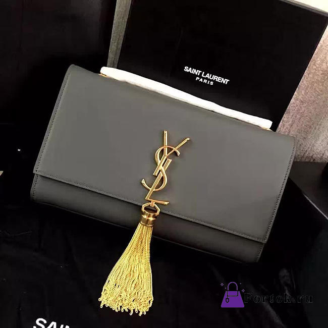 YSL MONOGRAM KATE Tassel Smooth Leather Gray 4984 24cm  - 1