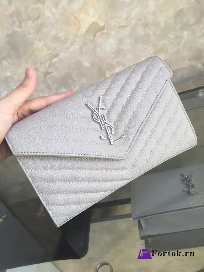 YSL ENVELOPE Chain Wallet Light Grey 5089 22cm - 1