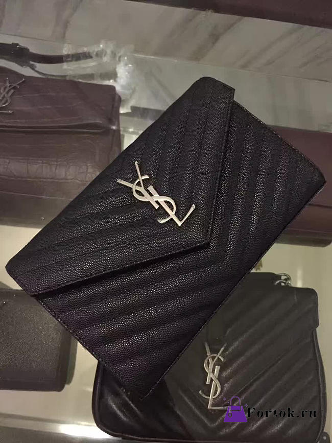 YSL ENVELOPE Metal Chain Wallet Black 5099 22cm - 1