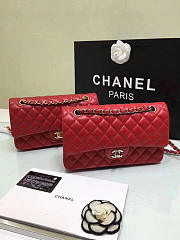 CHANEL Lambskin Leather Flap Bag Gold/Silver Red 25cm - 3