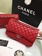 CHANEL Lambskin Leather Flap Bag Gold/Silver Red 25cm - 4
