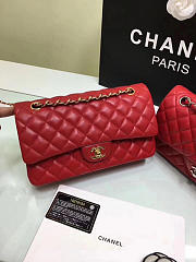 CHANEL Lambskin Leather Flap Bag Gold/Silver Red 25cm - 5