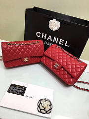 CHANEL Lambskin Leather Flap Bag Gold/Silver Red 25cm - 6