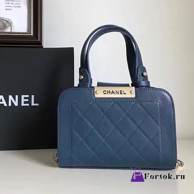 Chanel Small Label Click leather Shopping Bag Blue A93731 20cm - 1