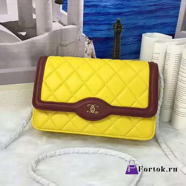 Chanel Lambskin Mini Chain WALLET Light Yellow A81023 19.5cm - 1