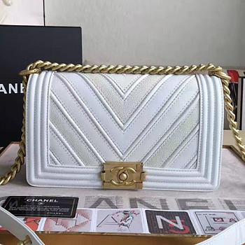 Chanel Chevron Quilted Medium Boy Bag White A67086 25cm