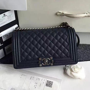 Chanel Quilted Caviar Medium Boy Bag Blue 180301 25cm