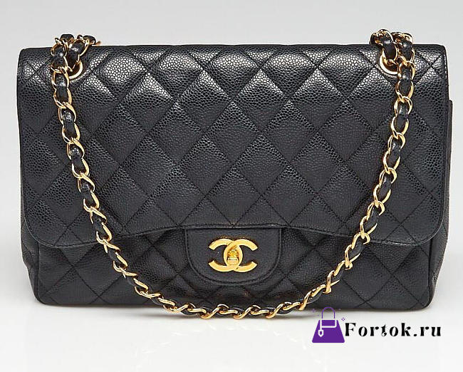 CHANEL Large Classic Handbag Grained Calfskin Gold Black 30cm - 1