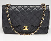 CHANEL Large Classic Handbag Grained Calfskin Gold Black 30cm - 1