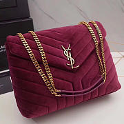 YSL LOULOU Monogram Quilted Velvet Large Red Wine 4801 30cm - 1