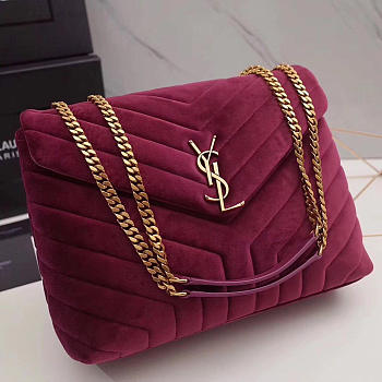 YSL LOULOU Monogram Quilted Velvet Large Red Wine 4801 30cm